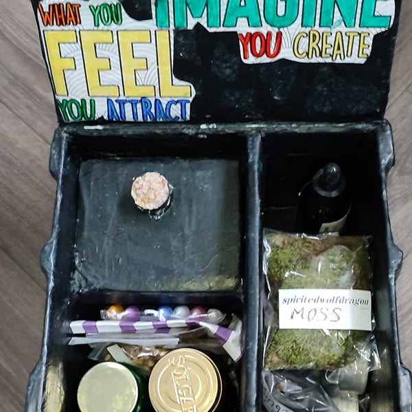 little black box of peace and love handmade filled with goody's for warding off 