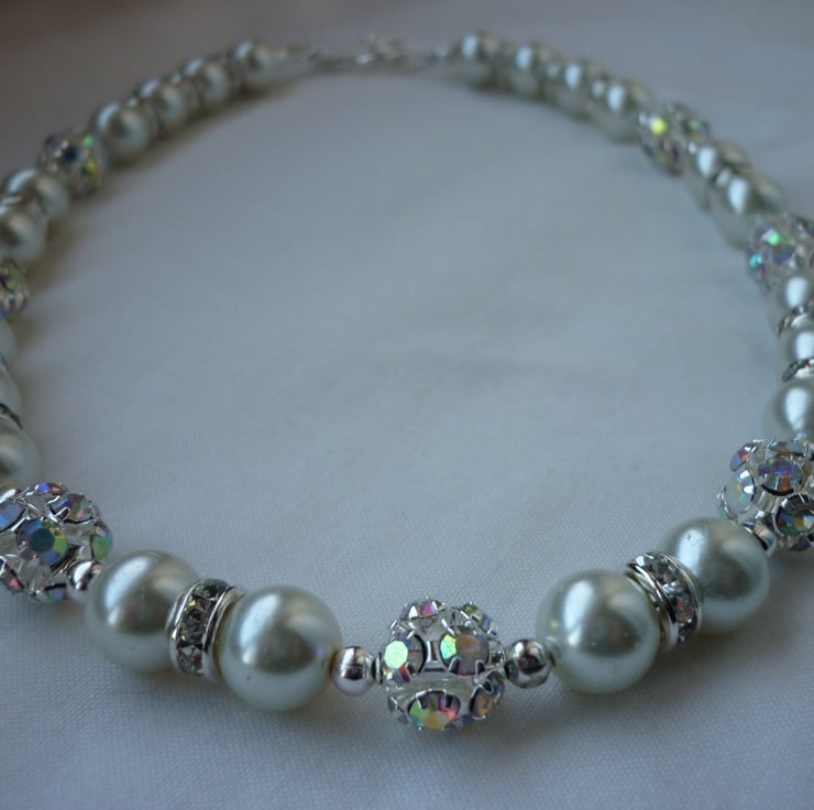 WHITE PEARL AND SILVER RHINESTONE GLITTER BALL Folksy