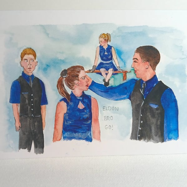 The Next Step 'Eldon Bro go' watercolour greetings card A6