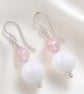 Sterling Silver Rose Quartz & White Agate Gemstone Drop Earrings - Image 1