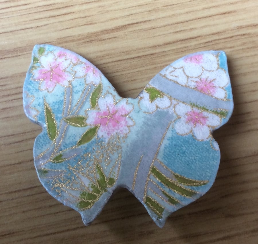 Pretty Pastel Patterned  Butterfly Brooch 