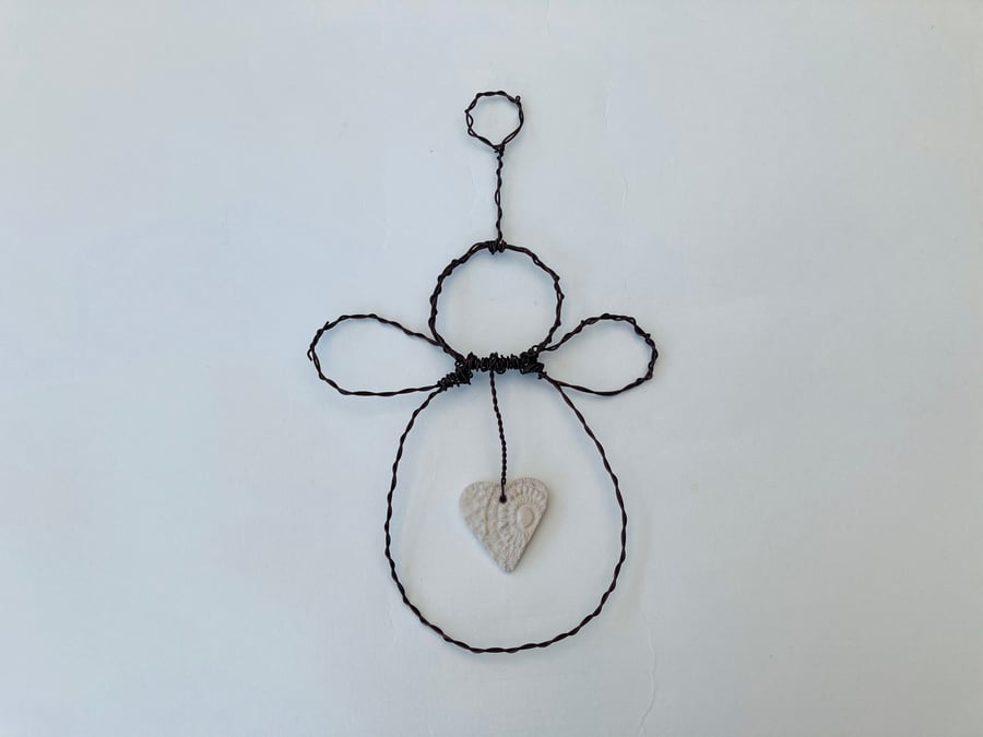 Wire art angel, christmas tree topper, christmas decoration, angel heart