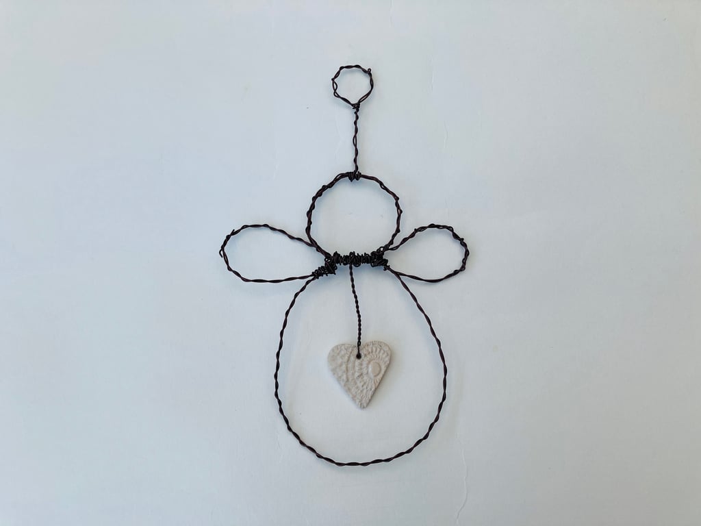 Wire art angel, christmas tree topper, christmas decoration, angel heart