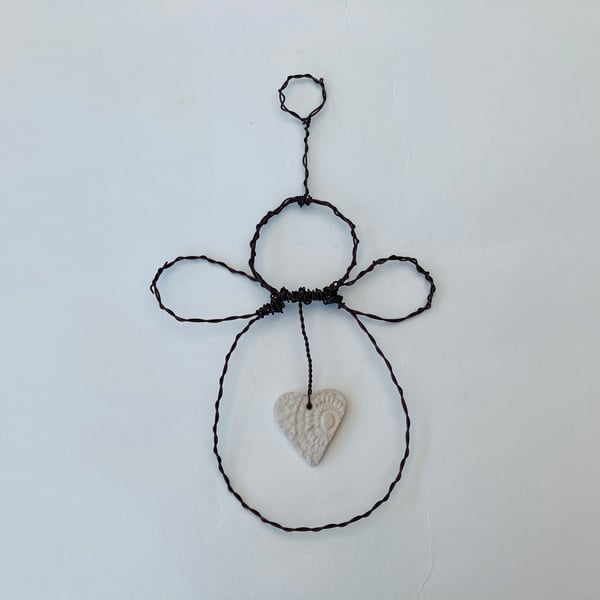 Wire art angel, christmas tree topper, christmas decoration, angel heart