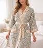 Bath Robe teal floral kimono style summer dressing gown one size 10 to 16 - Image 1