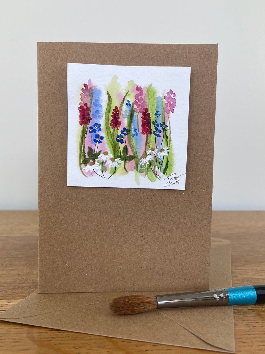 Hand Painted Absract Floral Greeting Card Original Art.