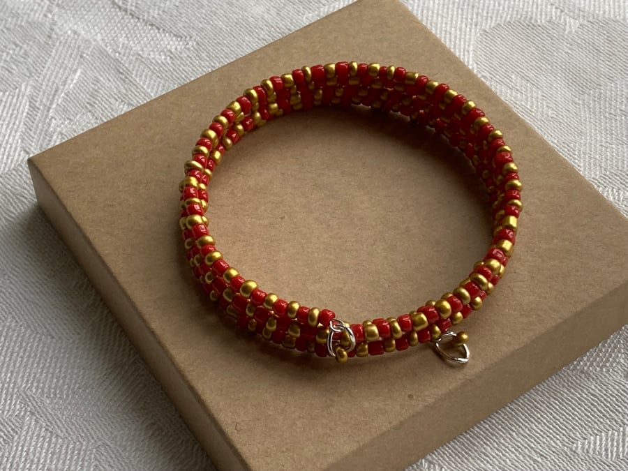 Red & Gold memory wire bracelet 