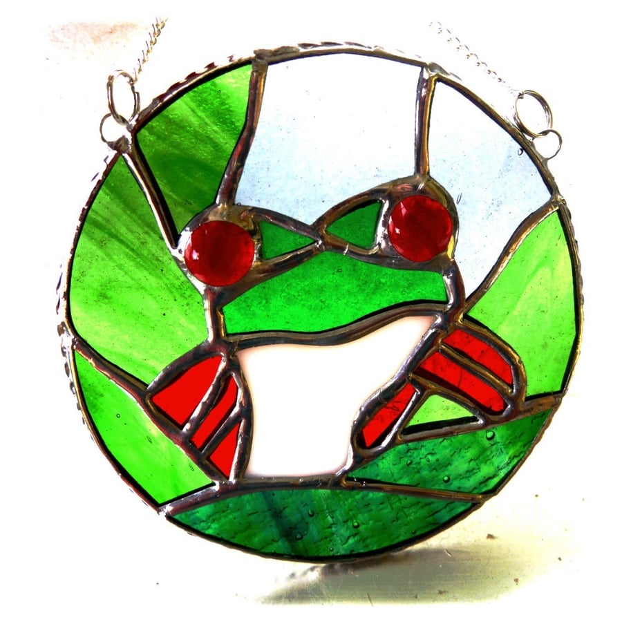 Tree Frog Suncatcher Stained Glass Ring Handmade 007