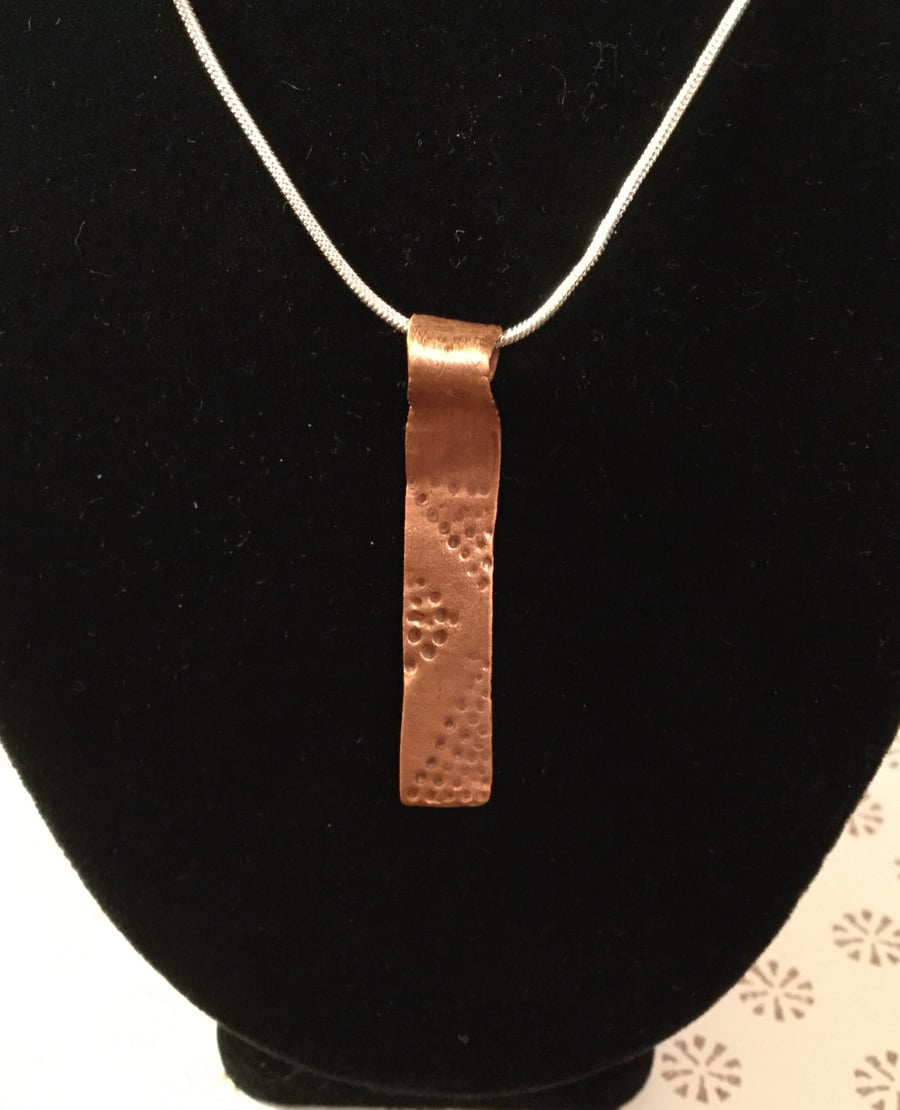 Copper contemporary design pendant hand crafted on 18” 925 sterling silver chain