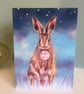 Lunar Hare art card - full moon greeting card, surreal, magical