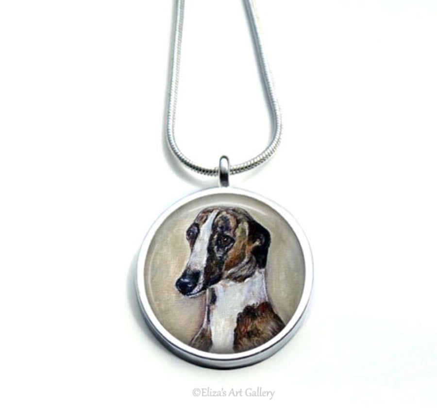 Silver Plated Greyhound Dog Art Snake Chain Necklace