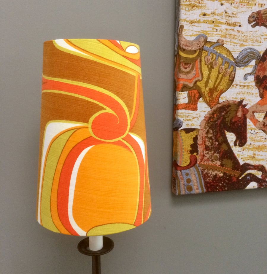 GROOVY MOD ABSTRACT GEOMETRIC Zesty colours Vintage Fabric Lampshade Retro Cone 