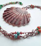 Scallop Shell & Beaded Copper Chain Necklace - Image 1