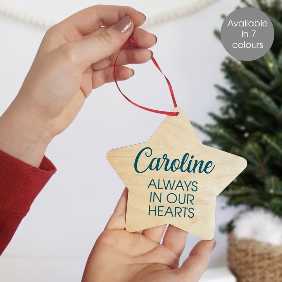 Personalised Bauble Star Memorial Christmas Wooden Tree Decoration
