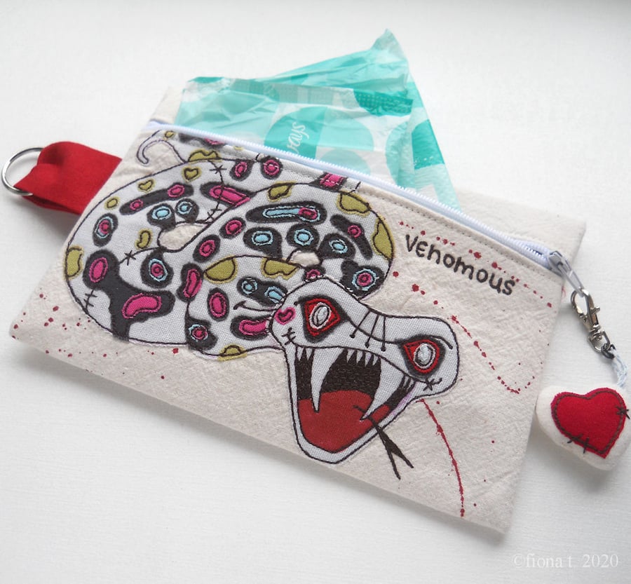 embroidered zombie snake zip purse case
