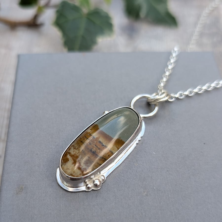 Sterling Silver Owyhee Picture Jasper Statement Gemstone Necklace - JBJ2081