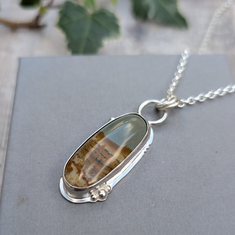 Sterling Silver Owyhee Picture Jasper Statement Gemstone Necklace - JBJ2081