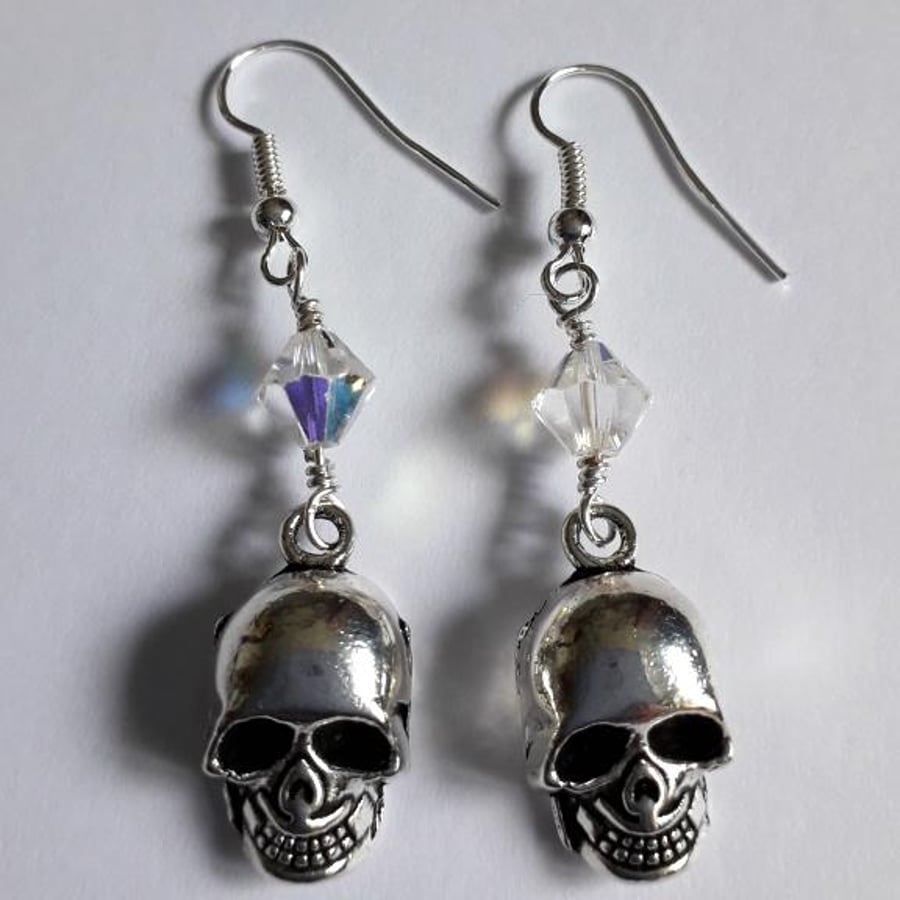 Halloween Skull & Crystal Dangle Earrings