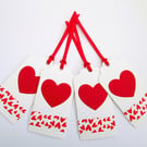 Set of 4 red heart gift tags for Valentines or an anniversary