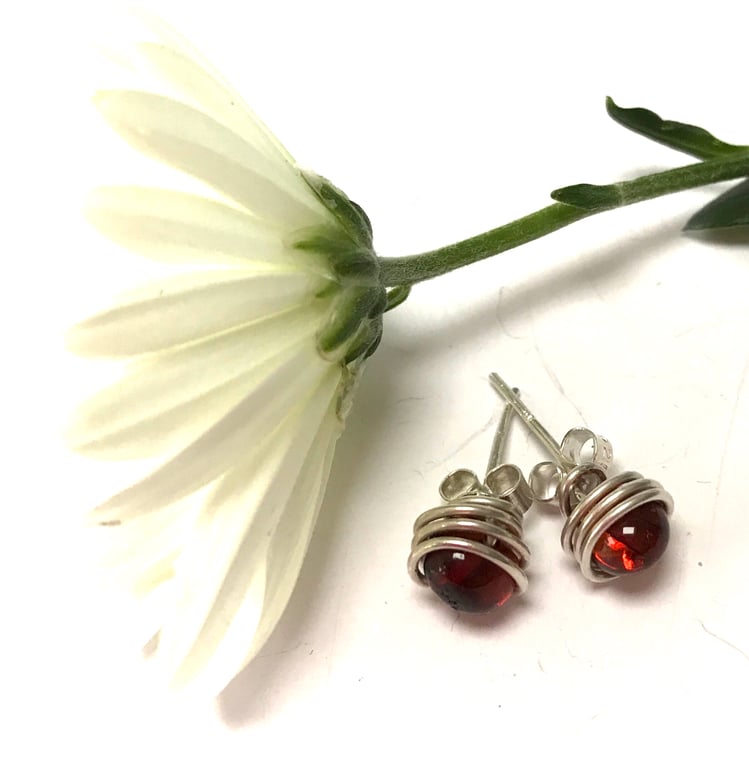 Sterling Silver Amber Stud Earrings