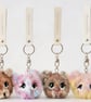 Crochet faux fur keyrings pocket pals plushie glitter eyes customised