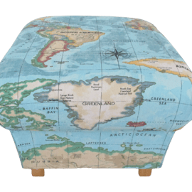 Storage Footstool Prestigious Atlas Azure Blue Fabric Pouffe World Map 