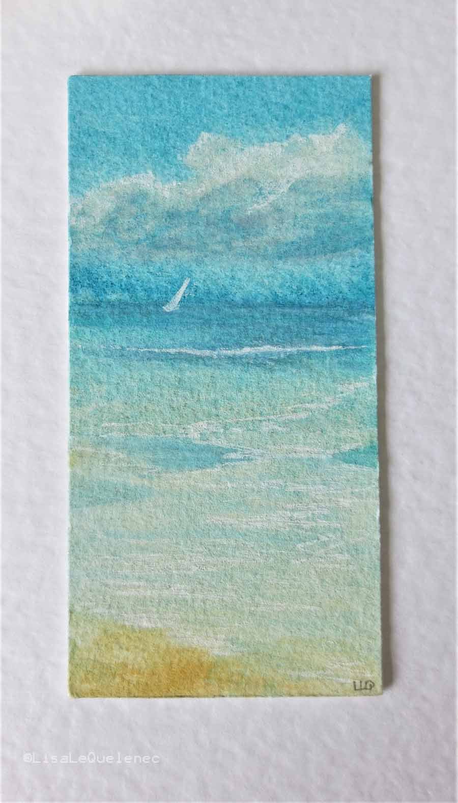 Handmade hand painted sailing greetings card miniature art