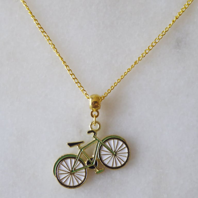 Green Enamelled Bicycle Pendant with gold plated Chain