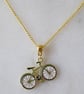 Green Enamelled Bicycle Pendant with gold plated Chain