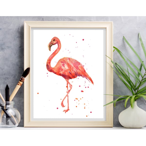 Watercolour FLAMINGO Print - frame ready