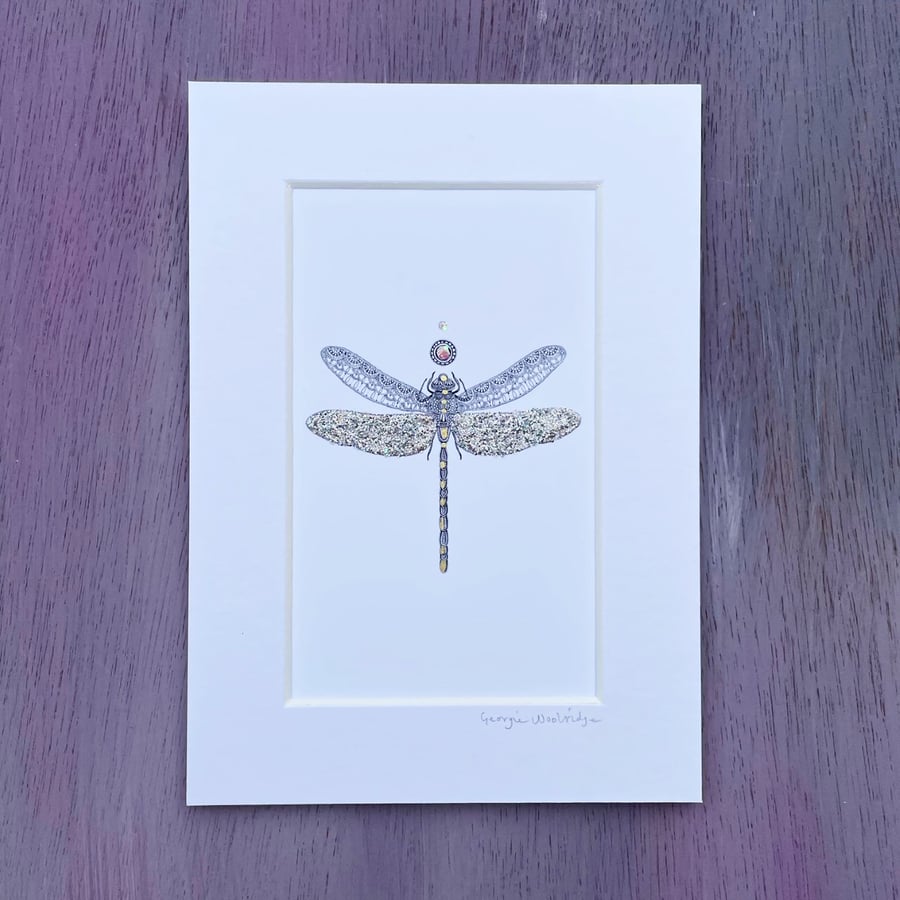 'Dragonfly Jewels' 7" x 5" Mounted Print