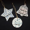 Set of 3 vintage style ceramic Xmas decorations