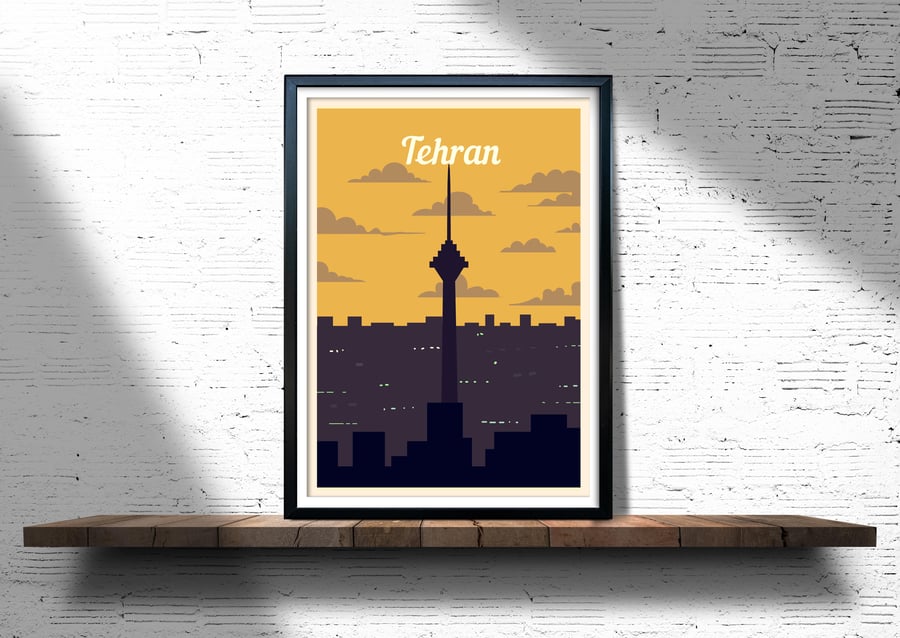 Tehran retro travel poster, Tehran city print, Iran travel poster