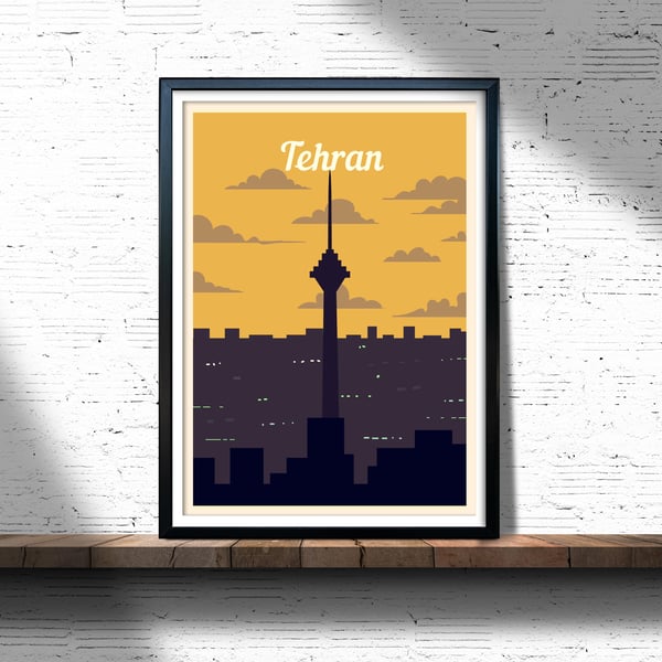 Tehran retro travel poster, Tehran city print, Iran travel poster