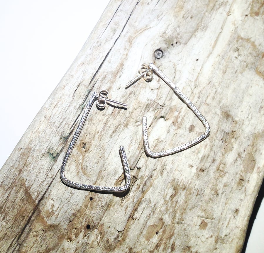 Sterling Silver Triangular Hoop Stud Earrings (ERSSSTTR2) - UK Free Post