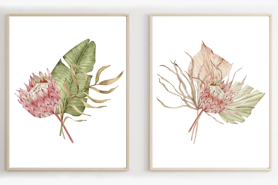 Tropical leaves art prints, palm leaves wall decor, palm wall art prints