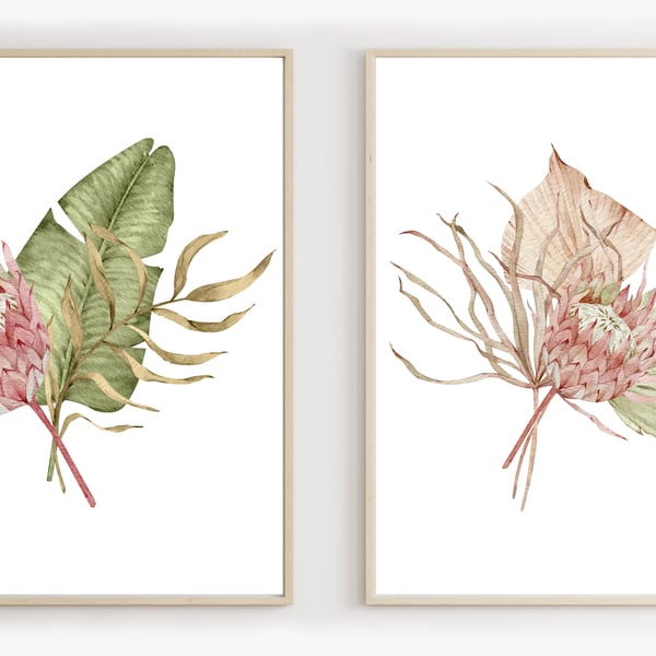 Tropical leaves art prints, palm leaves wall decor, palm wall art prints