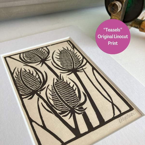 Lino Print - "Teasels"