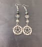 Beaded silver pentacle dangle earrings with icy leaves  - Image 4