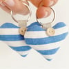 HEART KEY RING - lavender,  blue and white stripes, short heart shape