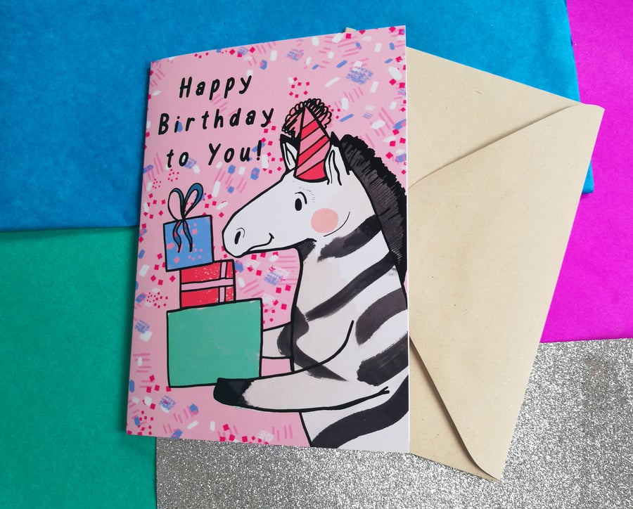 Happy Birthday to You Zebra Greeting Card - Stationery- Animal-Cute-Blank