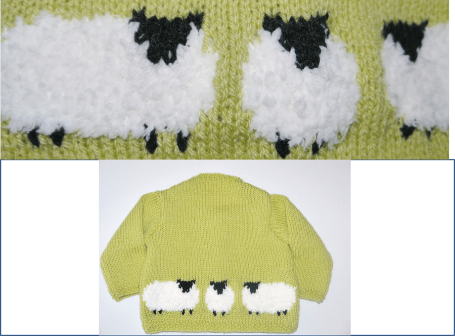 Knitting Pattern for Fluffy Sheep Jacket and Hat for Baby.  Digital Pattern