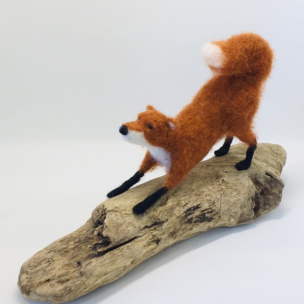 Needle Felted Fox on Driftwood, one of a kind ornament