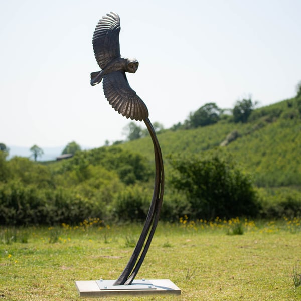 Flying Owl Large Bronze Resin Sculpture