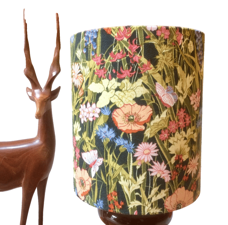 Green Floral Butterfly 70s Jolie Fleur By Moygashel Vintage Fabric Lampshade 