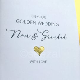 GOLDEN Wedding Anniversary Card Made to order for any name Mum Dad Nan Grandad