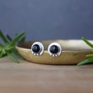 Sterling Silver Black Onyx Stud Earrings – Handmade Minimalist Gemstone Studs