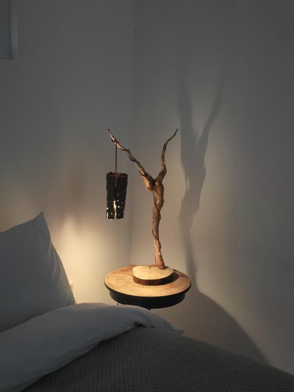 Rustic Handmade Wooden Bedside Table Lamp