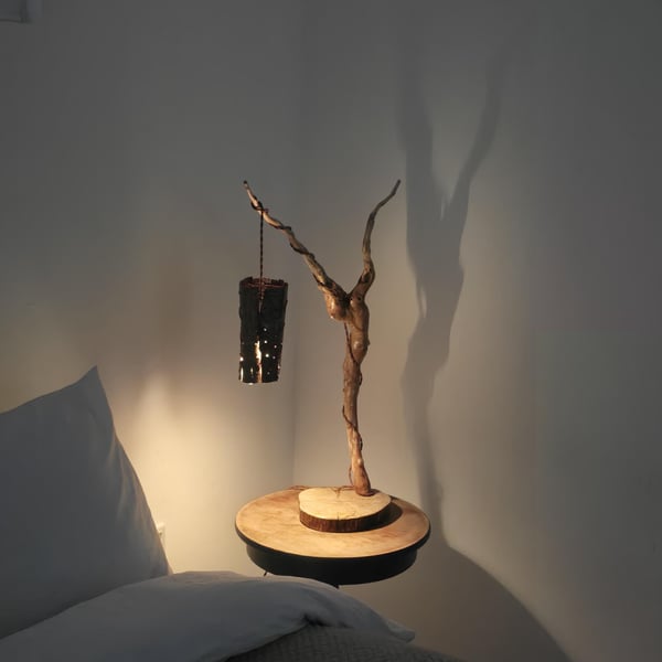 Rustic Handmade Wooden Bedside Table Lamp