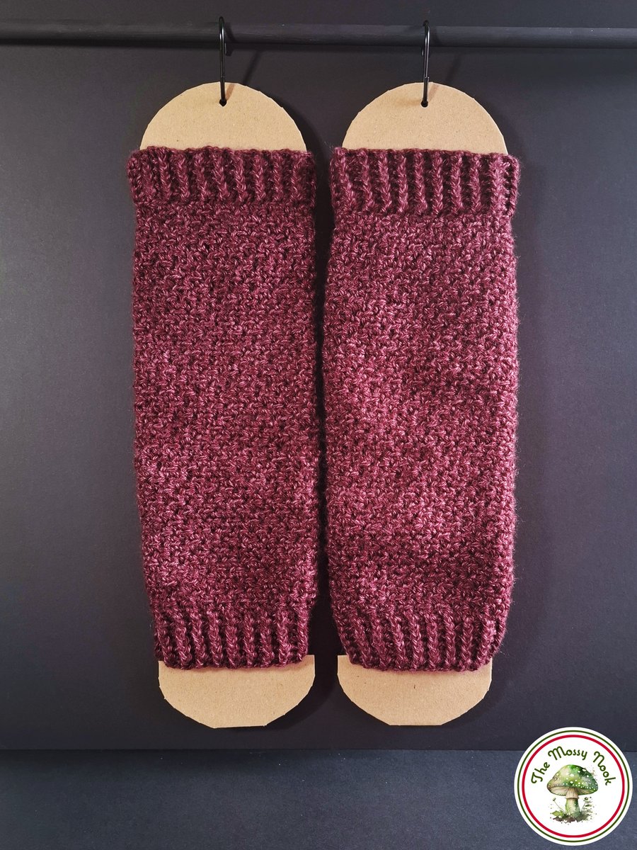 Crochet Leg Warmers. Soft and Cosy. Maroon, Dark Red, Burgundy. The Mossy Nook